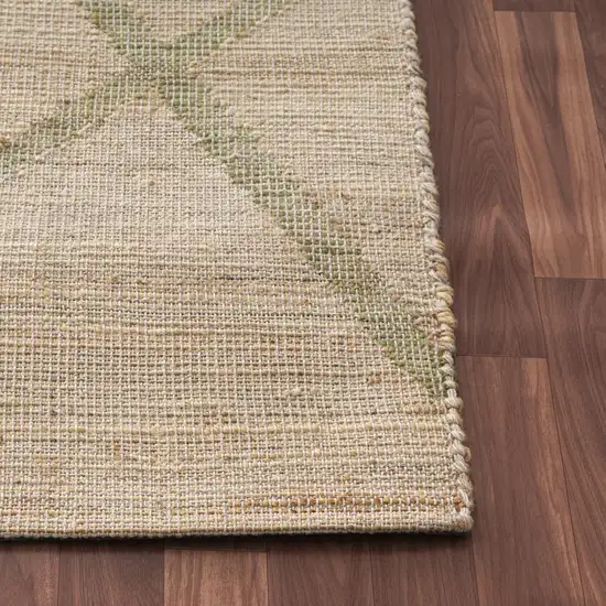 Green And Beige Jute Abstract Hand Woven Area Rug Photo 5