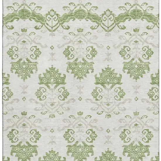 Green And Beige Medallion Washable Area Rug With UV Protection Photo 3