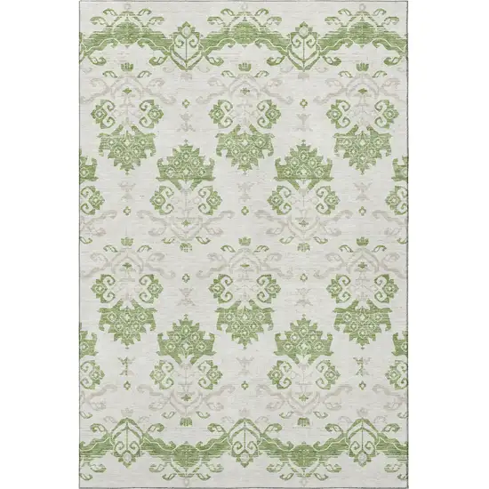 Green And Beige Medallion Washable Area Rug With UV Protection Photo 4