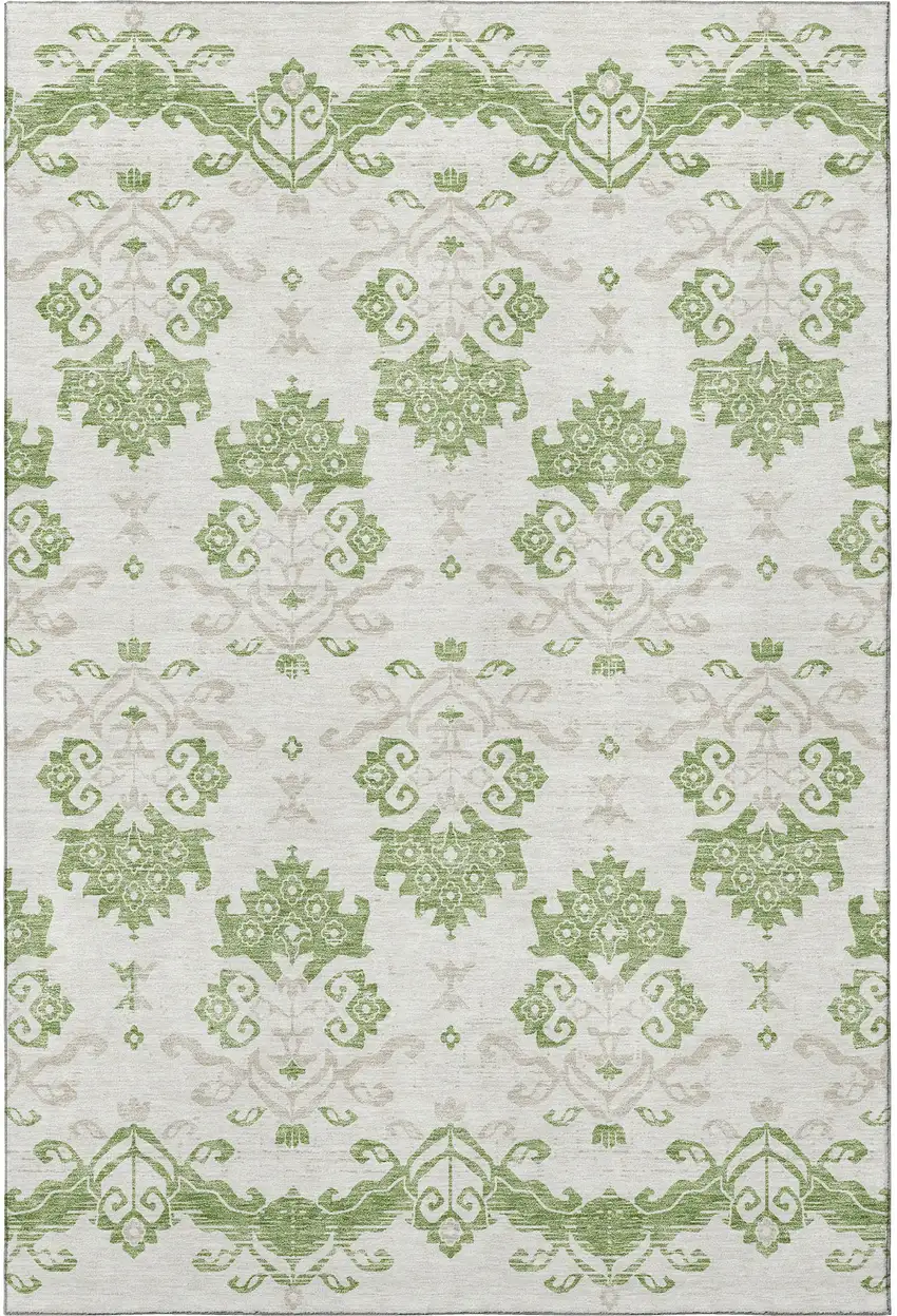 Green And Beige Medallion Washable Area Rug With UV Protection Photo 4