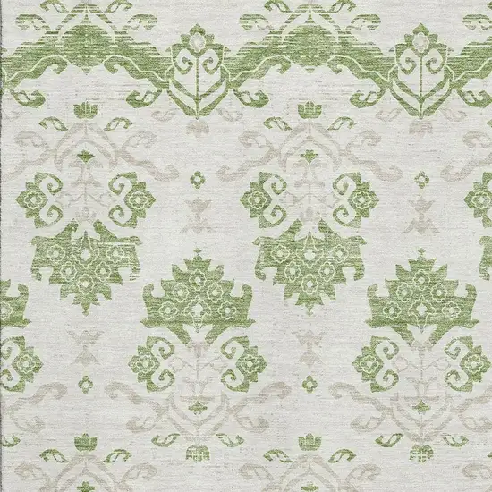 Green And Beige Medallion Washable Area Rug With UV Protection Photo 3