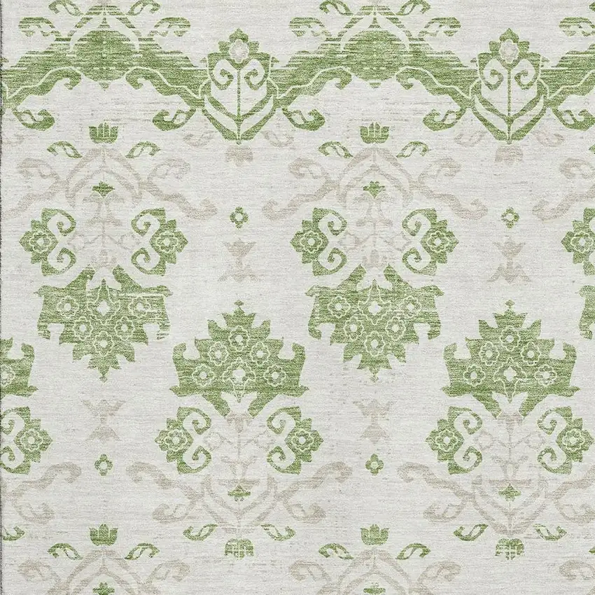 Green And Beige Medallion Washable Area Rug With UV Protection Photo 3