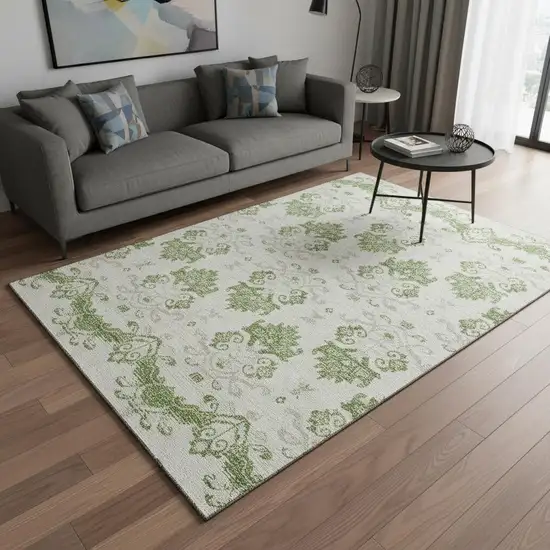 Green And Beige Medallion Washable Area Rug With UV Protection Photo 2