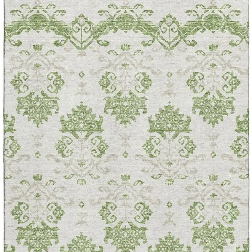 Green And Beige Medallion Washable Area Rug With UV Protection Photo 4