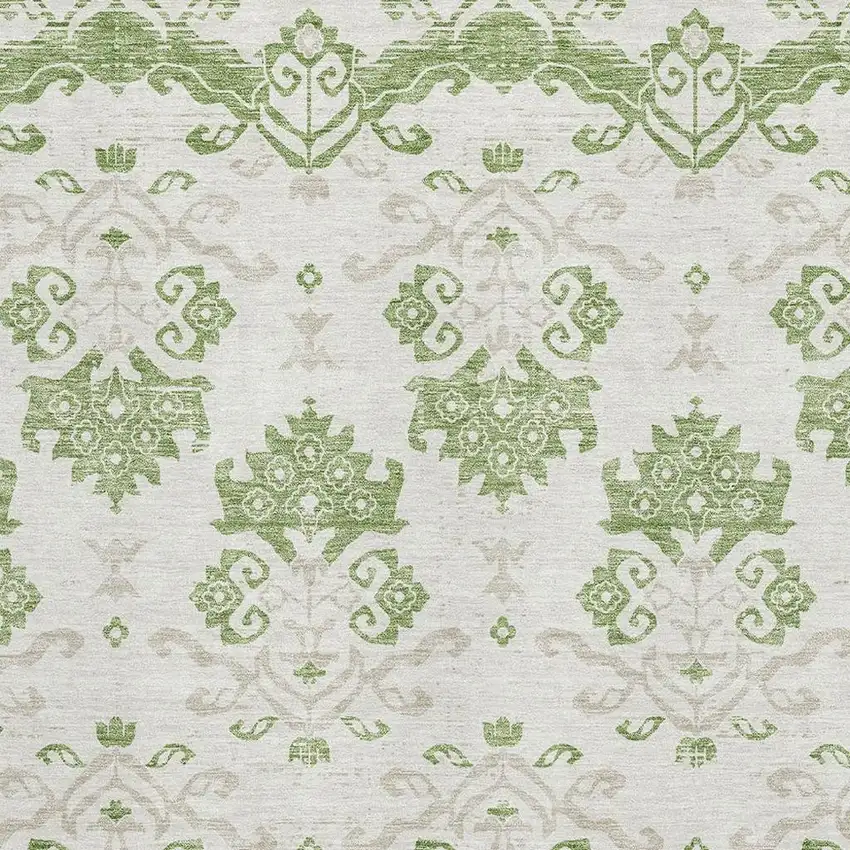 Green And Beige Medallion Washable Area Rug With UV Protection Photo 3