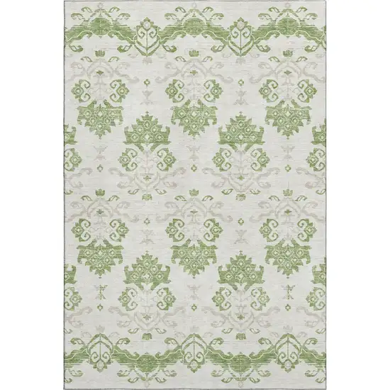 Green And Beige Medallion Washable Area Rug With UV Protection Photo 1