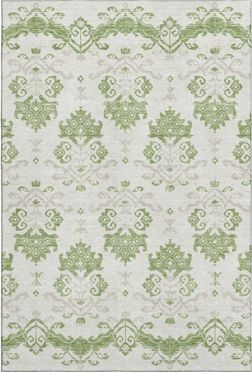 Green And Beige Medallion Washable Area Rug With UV Protection Photo 1