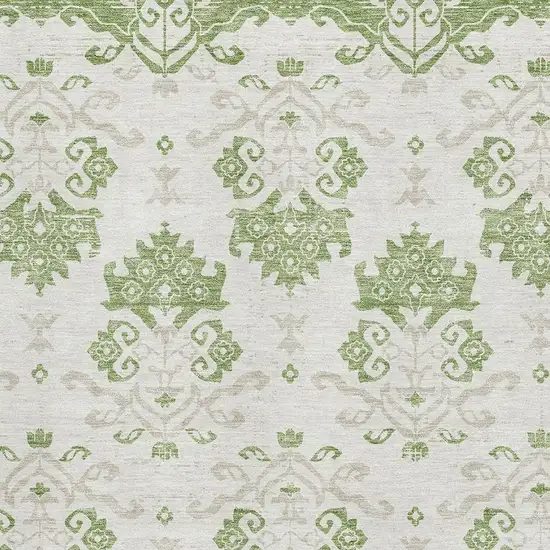 Green And Beige Medallion Washable Area Rug With UV Protection Photo 3