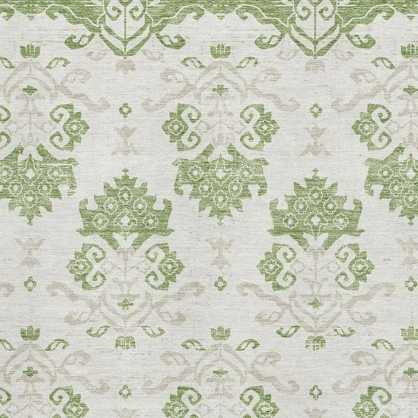 Green And Beige Medallion Washable Area Rug With UV Protection Photo 3