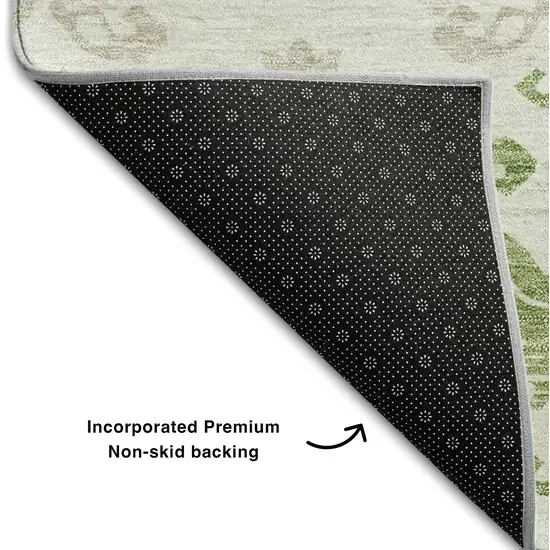 Green And Beige Medallion Washable Area Rug With UV Protection Photo 7