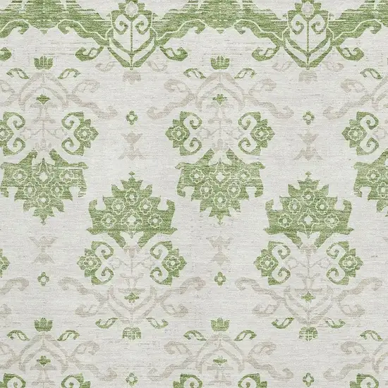 Green And Beige Medallion Washable Area Rug With UV Protection Photo 3