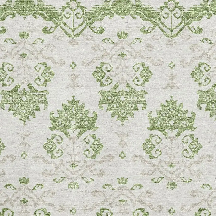 Green And Beige Medallion Washable Area Rug With UV Protection Photo 3