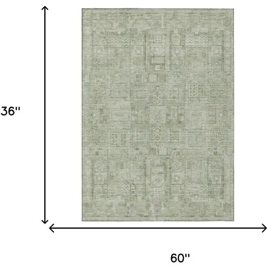 Green And Beige Oriental Washable Indoor Outdoor Area Rug Photo 5