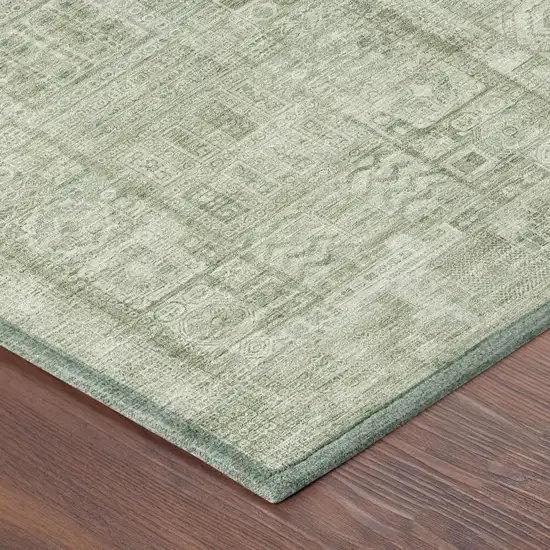 Green And Beige Oriental Washable Indoor Outdoor Area Rug Photo 3