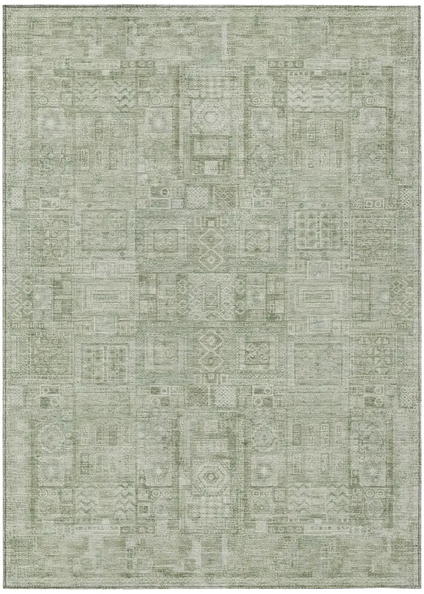 Green And Beige Oriental Washable Indoor Outdoor Area Rug Photo 2
