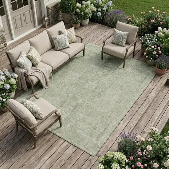 Green And Beige Oriental Washable Indoor Outdoor Area Rug Photo 1