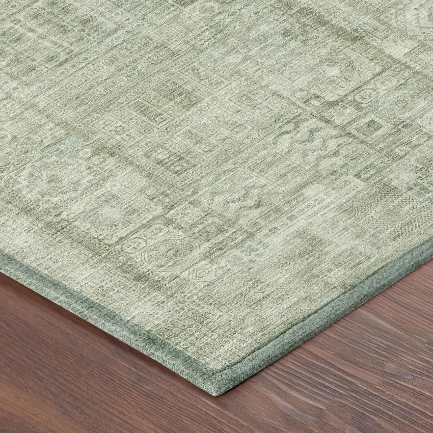 Green And Beige Oriental Washable Indoor Outdoor Area Rug Photo 3