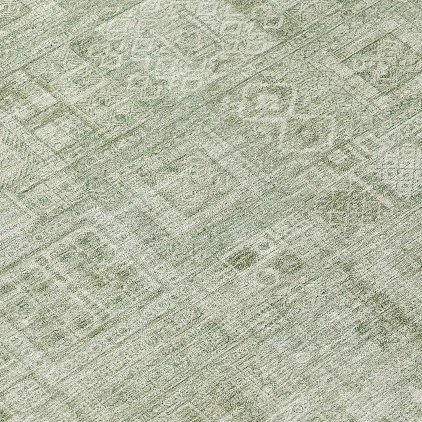 Green And Beige Oriental Washable Indoor Outdoor Area Rug Photo 4