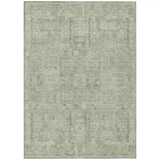 Green And Beige Oriental Washable Indoor Outdoor Area Rug Photo 2
