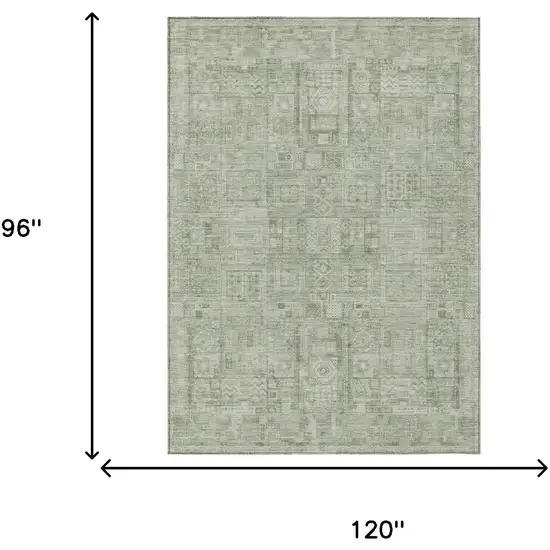 Green And Beige Oriental Washable Indoor Outdoor Area Rug Photo 5