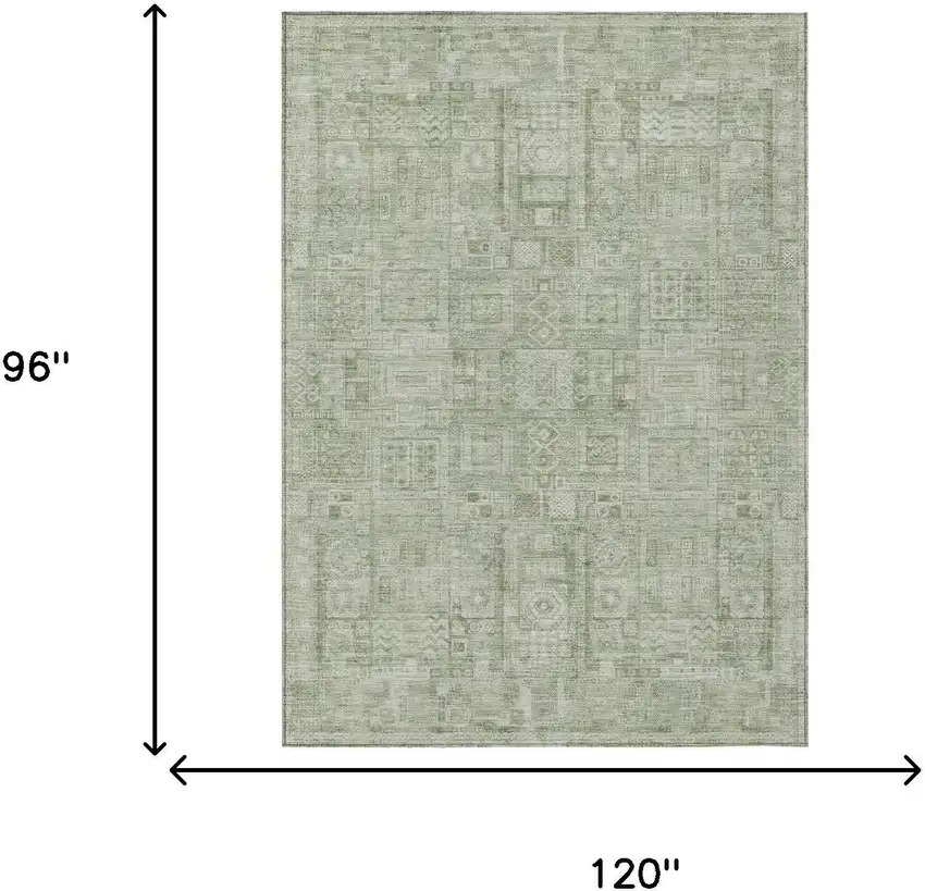 Green And Beige Oriental Washable Indoor Outdoor Area Rug Photo 5