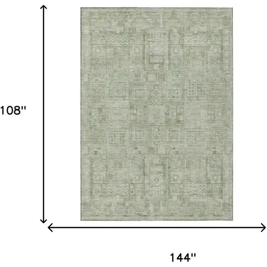 Green And Beige Oriental Washable Indoor Outdoor Area Rug Photo 5