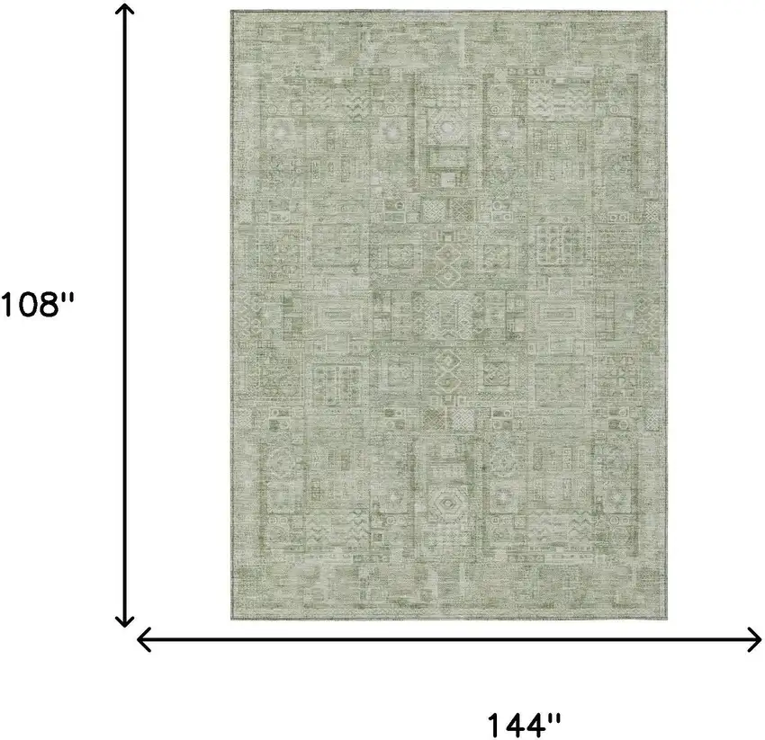 Green And Beige Oriental Washable Indoor Outdoor Area Rug Photo 5
