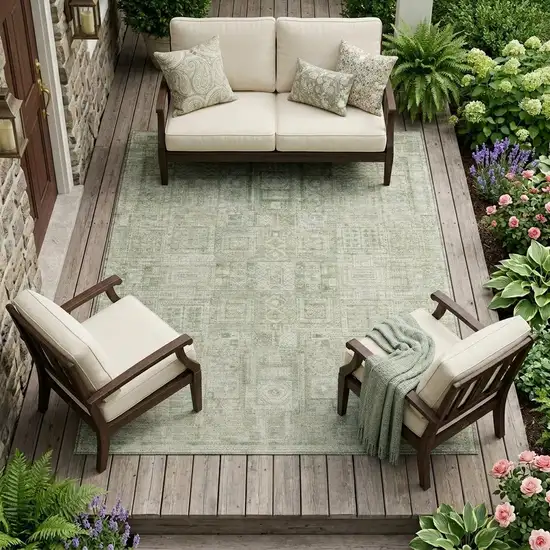 Green And Beige Oriental Washable Indoor Outdoor Area Rug Photo 1