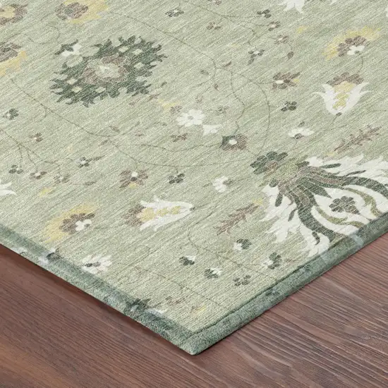Green And Beige Oriental Washable Indoor Outdoor Area Rug Photo 3