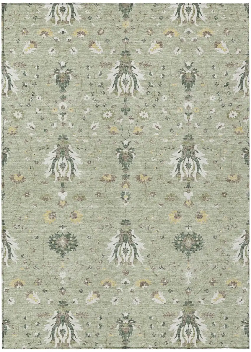 Green And Beige Oriental Washable Indoor Outdoor Area Rug Photo 2