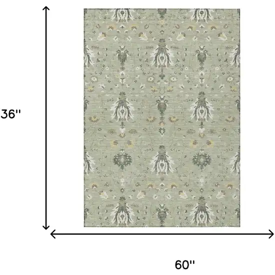 Green And Beige Oriental Washable Indoor Outdoor Area Rug Photo 5
