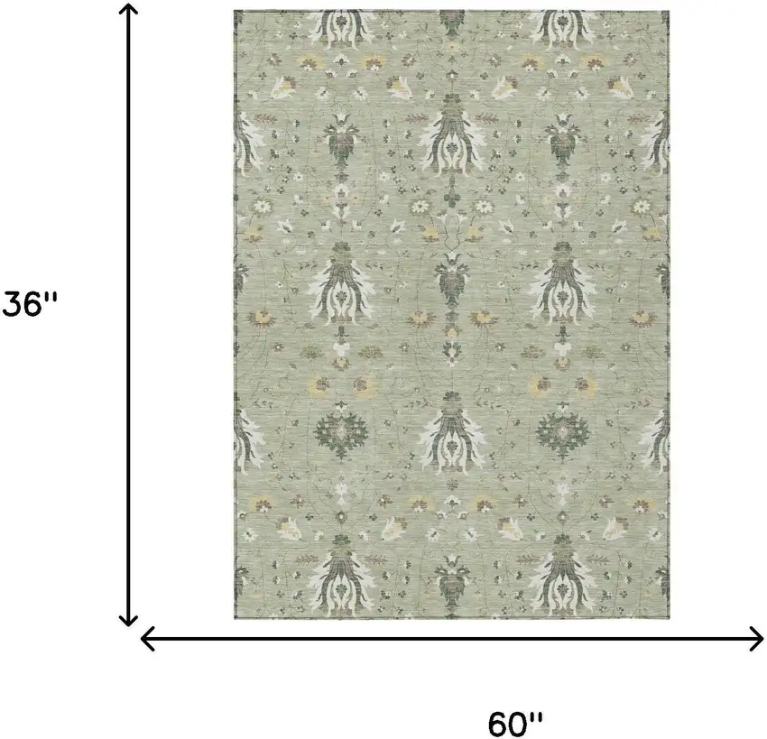 Green And Beige Oriental Washable Indoor Outdoor Area Rug Photo 5