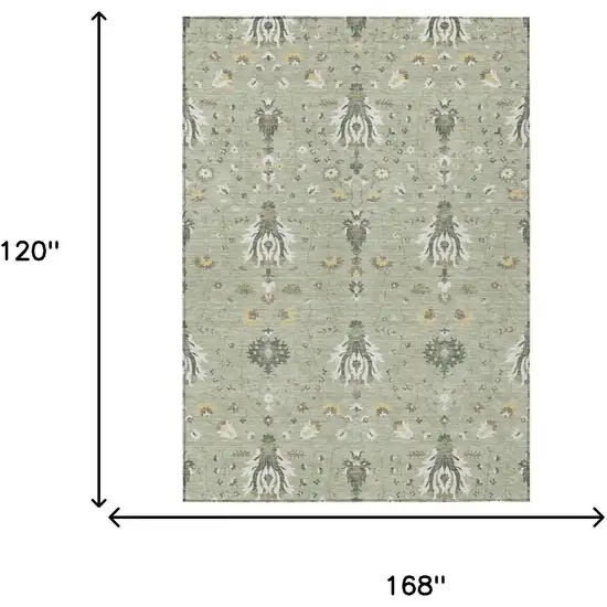 Green And Beige Oriental Washable Indoor Outdoor Area Rug Photo 5