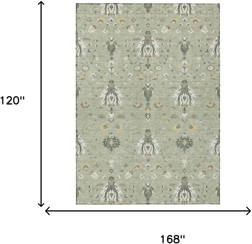 Green And Beige Oriental Washable Indoor Outdoor Area Rug Photo 5