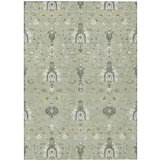 Green And Beige Oriental Washable Indoor Outdoor Area Rug Photo 2