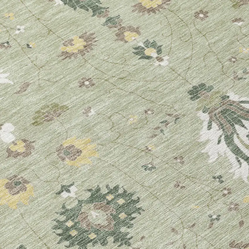 Green And Beige Oriental Washable Indoor Outdoor Area Rug Photo 4
