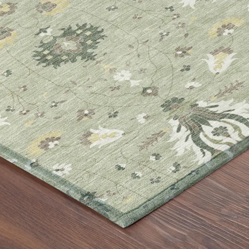 Green And Beige Oriental Washable Indoor Outdoor Area Rug Photo 3