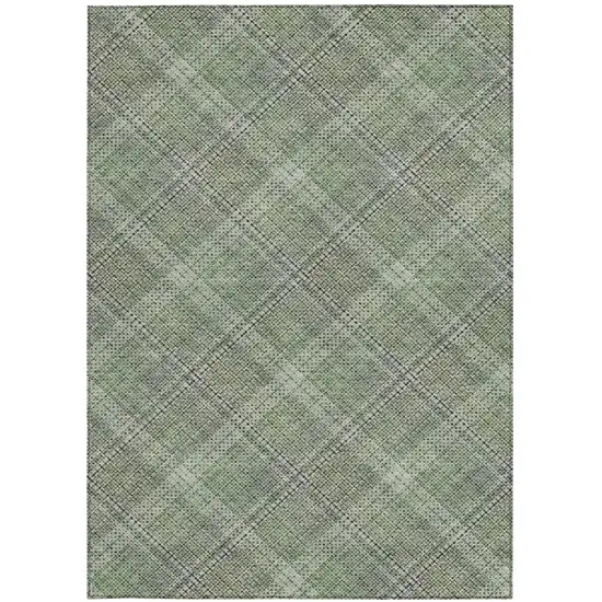 Green And Beige Plaid Washable Indoor Outdoor Area Rug Photo 2