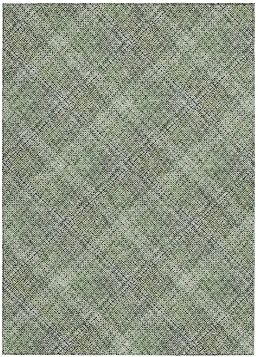 Green And Beige Plaid Washable Indoor Outdoor Area Rug Photo 2