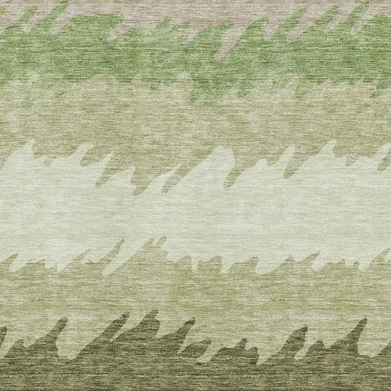 Green And Beige Striped Washable Area Rug With UV Protection Photo 3