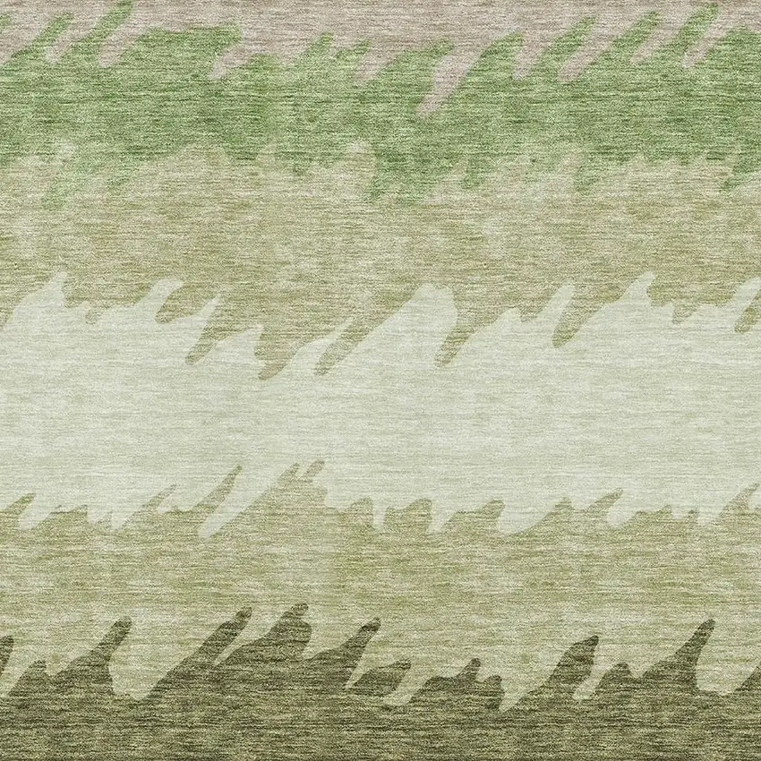 Green And Beige Striped Washable Area Rug With UV Protection Photo 3