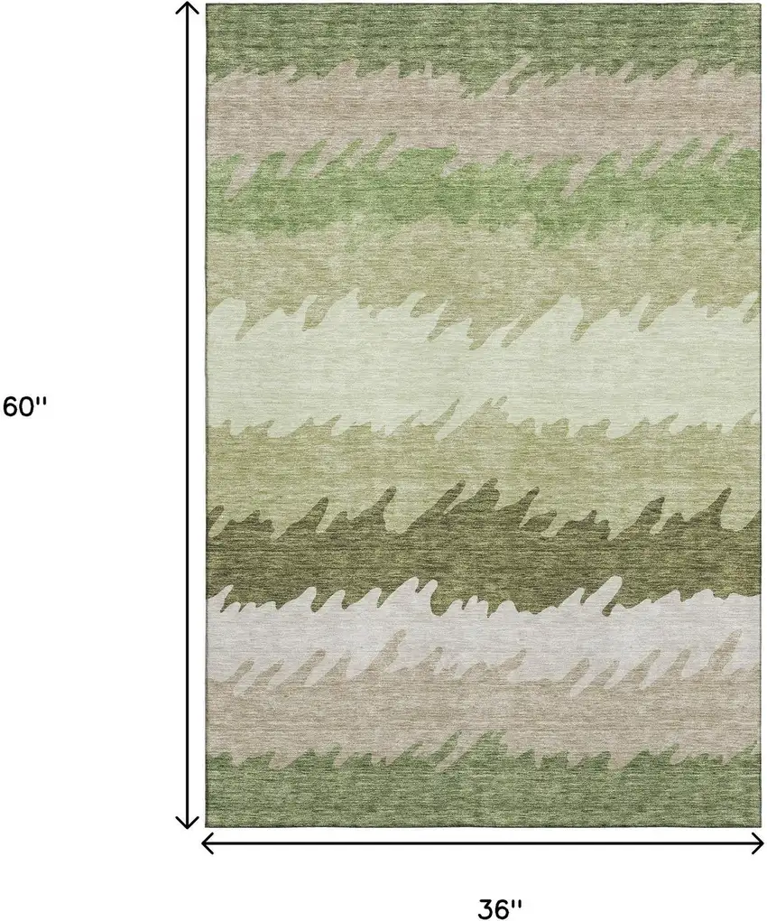 Green And Beige Striped Washable Area Rug With UV Protection Photo 3