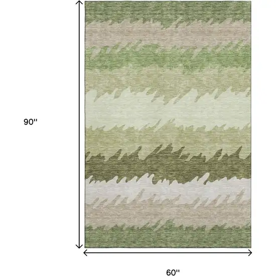 Green And Beige Striped Washable Area Rug With UV Protection Photo 3