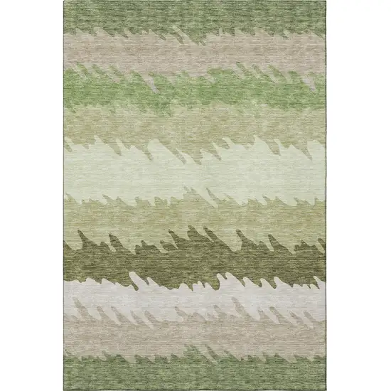 Green And Beige Striped Washable Area Rug With UV Protection Photo 3