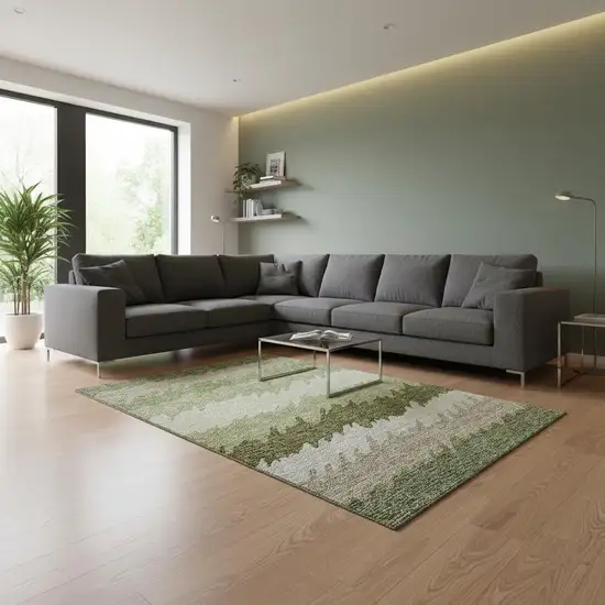 Green And Beige Striped Washable Area Rug With UV Protection Photo 2