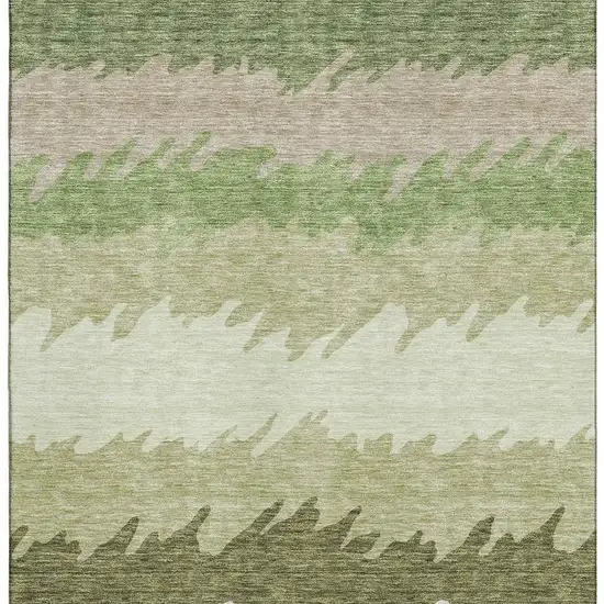 Green And Beige Striped Washable Area Rug With UV Protection Photo 4