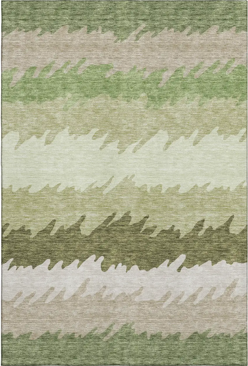 Green And Beige Striped Washable Area Rug With UV Protection Photo 1
