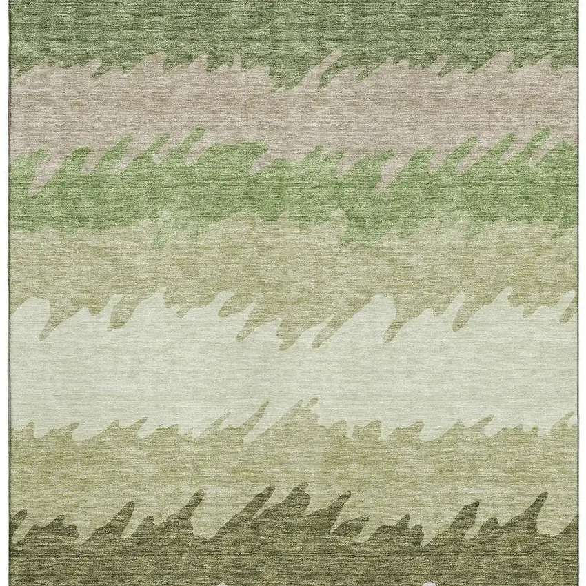 Green And Beige Striped Washable Area Rug With UV Protection Photo 3