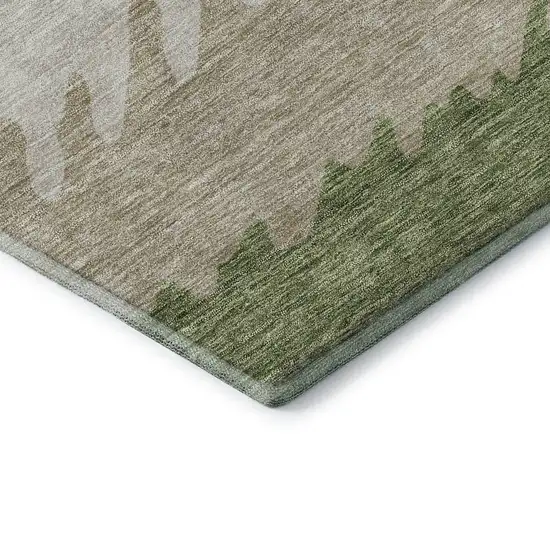 Green And Beige Striped Washable Area Rug With UV Protection Photo 8