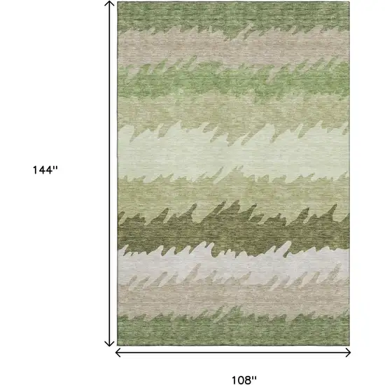 Green And Beige Striped Washable Area Rug With UV Protection Photo 3
